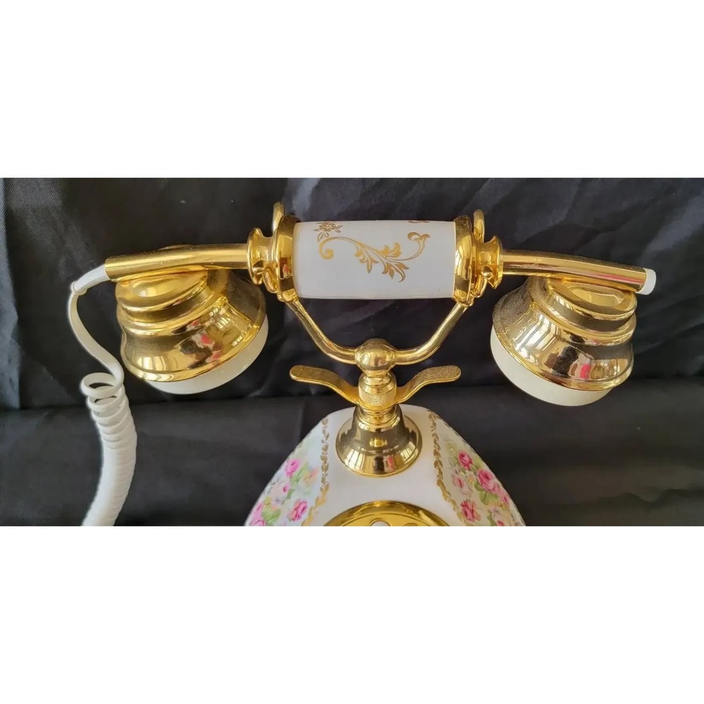 Vintage Style Decorative Push Button Telephone with Floral Design - Picture 4 of 12